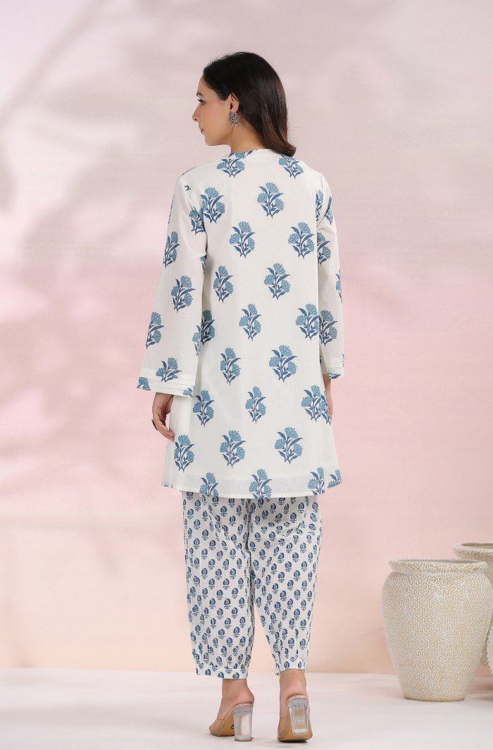 The White - Blue Floral Printed Coord Set - Tara - C - Tara