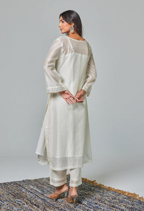 Timeless Allure: Off - White Chanderi Coord Set with Silver Embroidery - Tara - C - Tara