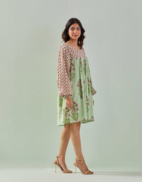 Timeless Charm: Elegant Green Hand - Block Printed Tunic - Tara - C - Tara