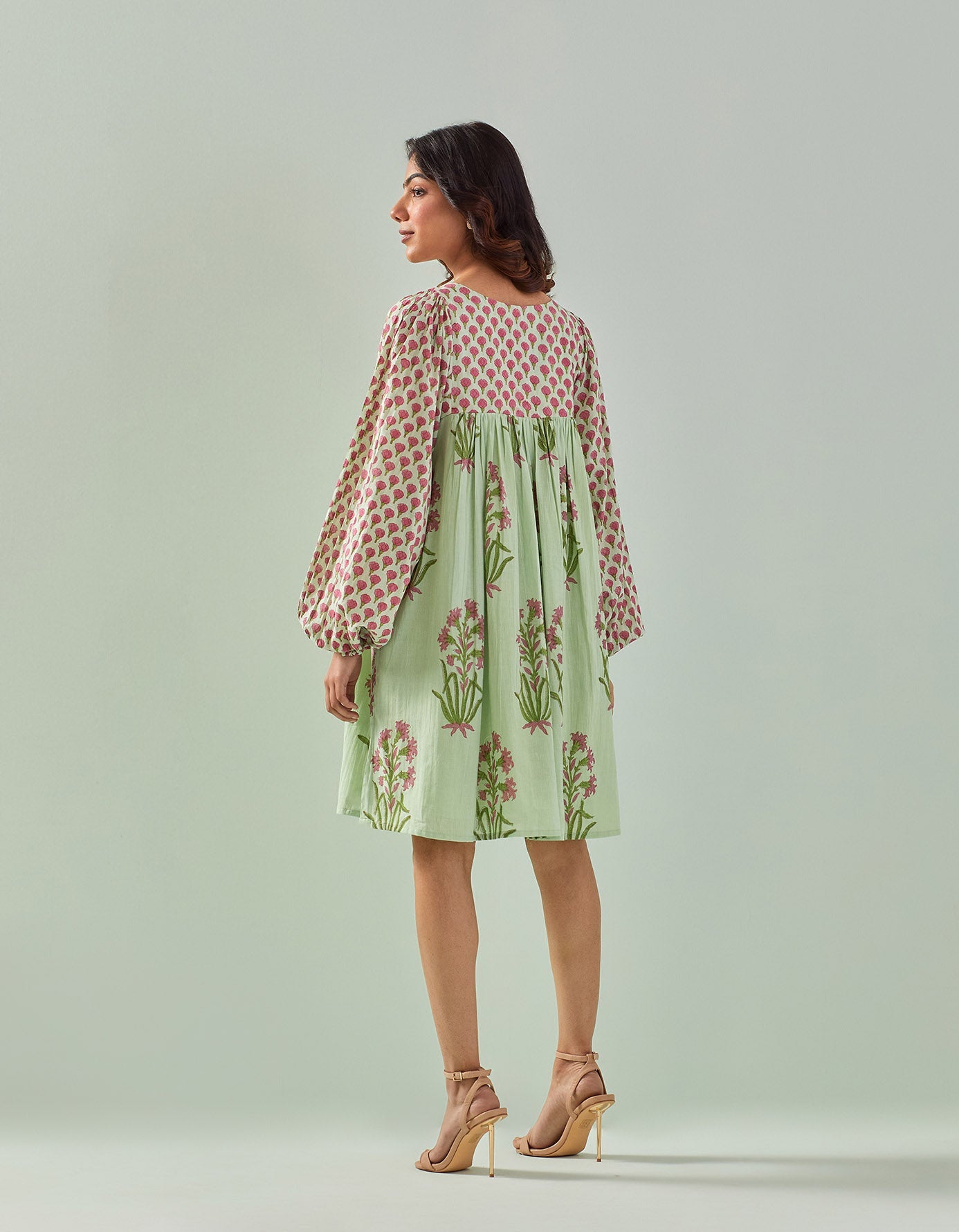 Timeless Charm: Elegant Green Hand - Block Printed Tunic - Tara - C - Tara