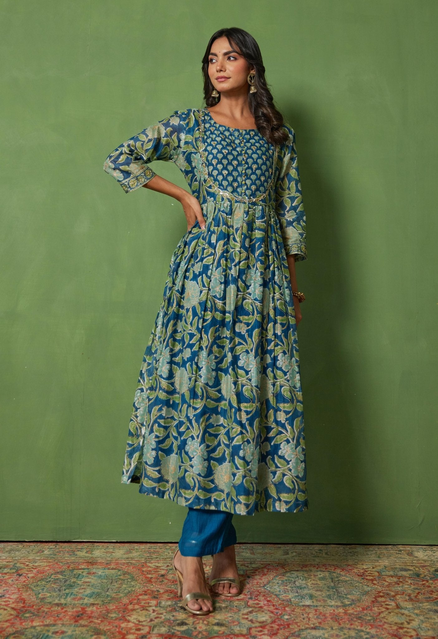 Timeless Grace: Hand Block Printed Chanderi Kurta Set - Tara - C - Tara