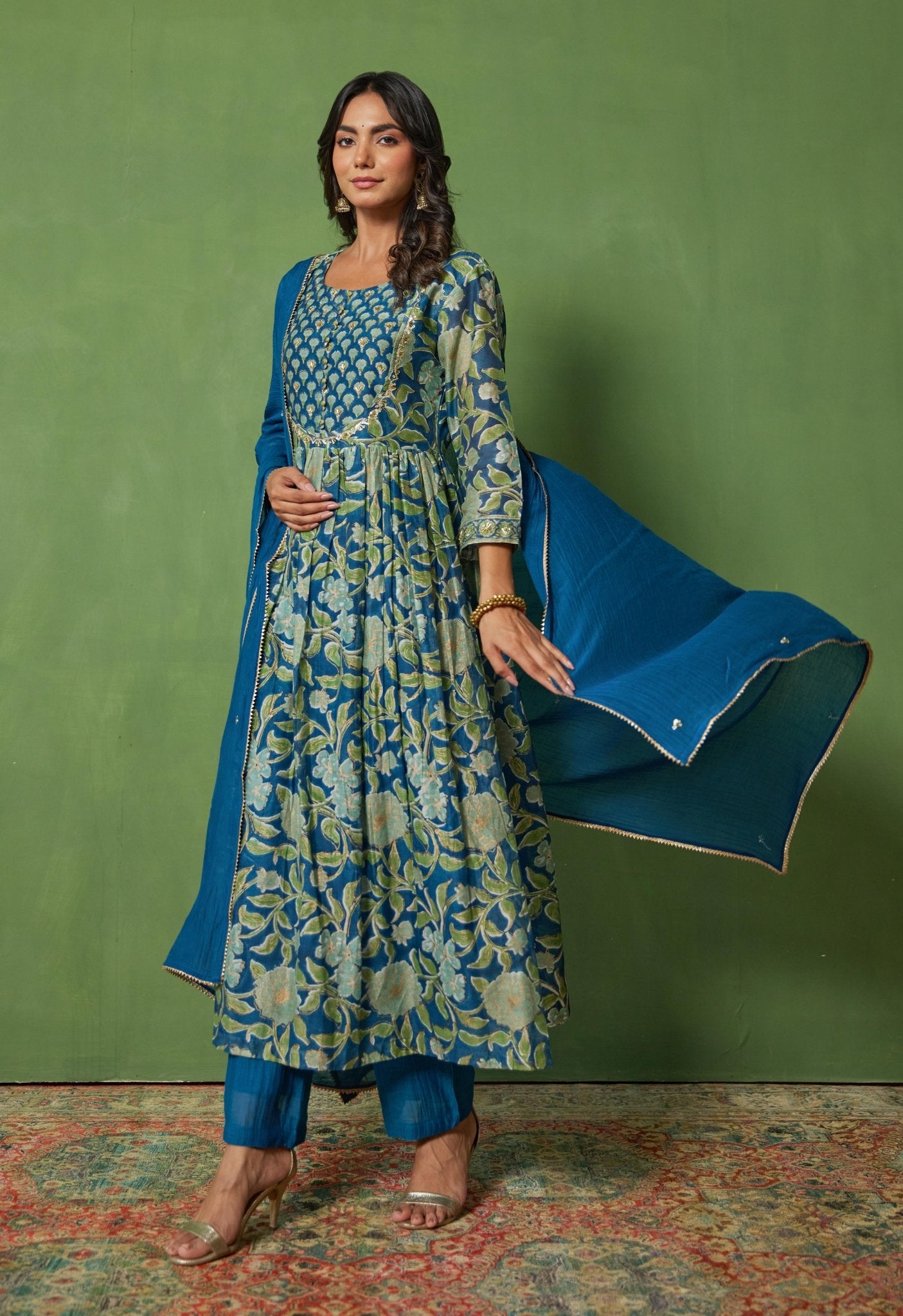 Timeless Grace: Hand Block Printed Chanderi Kurta Set - Tara - C - Tara