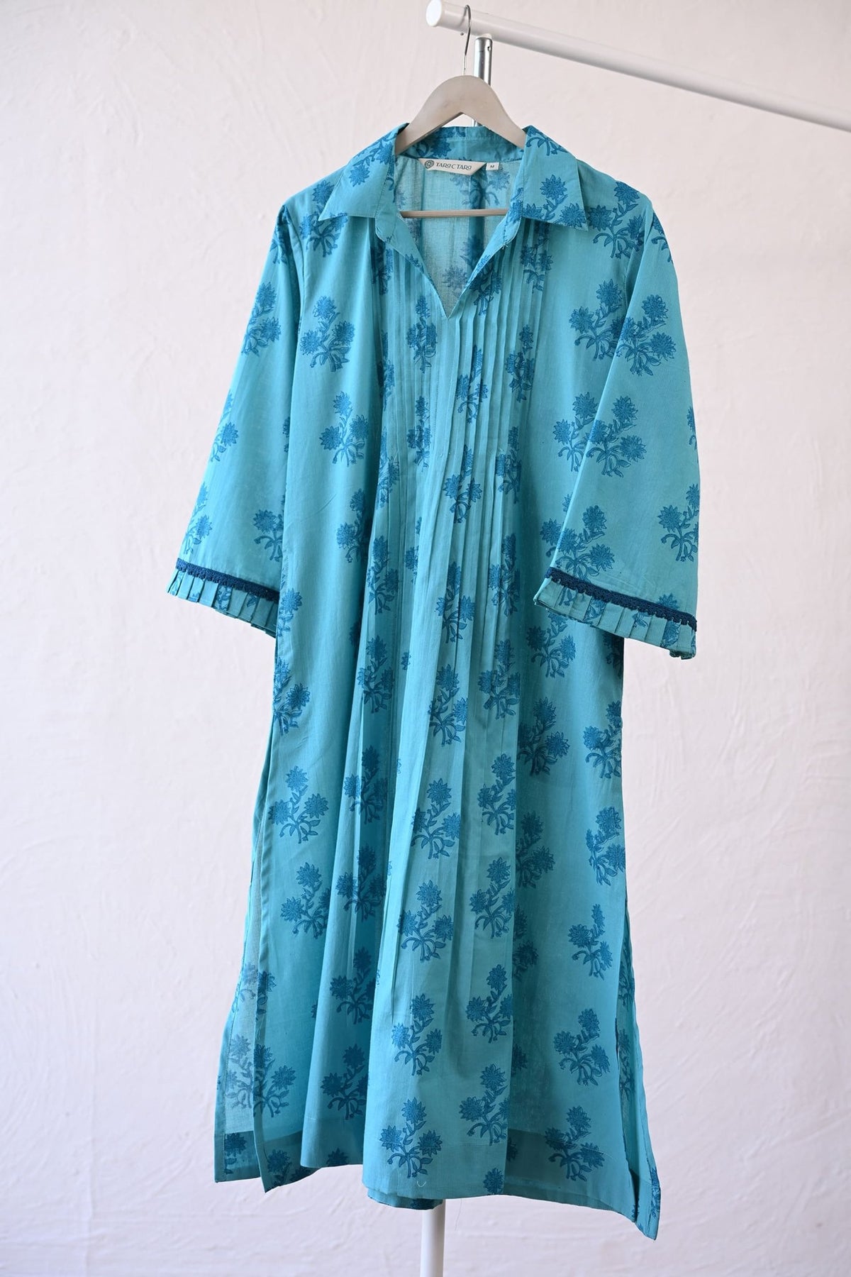 Turquoise Tonal Hand Block Printed Kurta - Tara - C - Tara