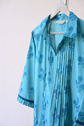 Turquoise Tonal Hand Block Printed Kurta - Tara - C - Tara