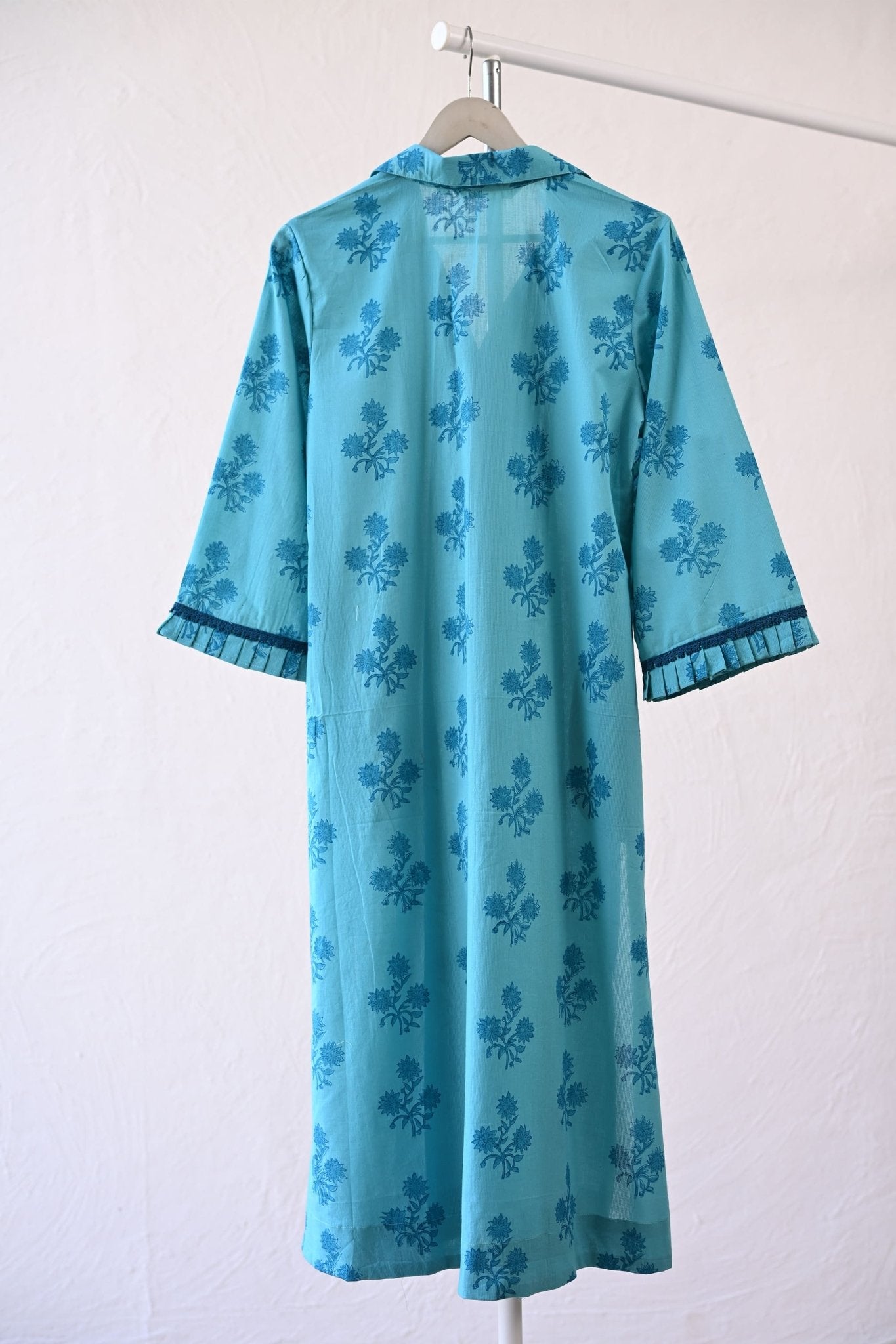 Turquoise Tonal Hand Block Printed Kurta - Tara - C - Tara