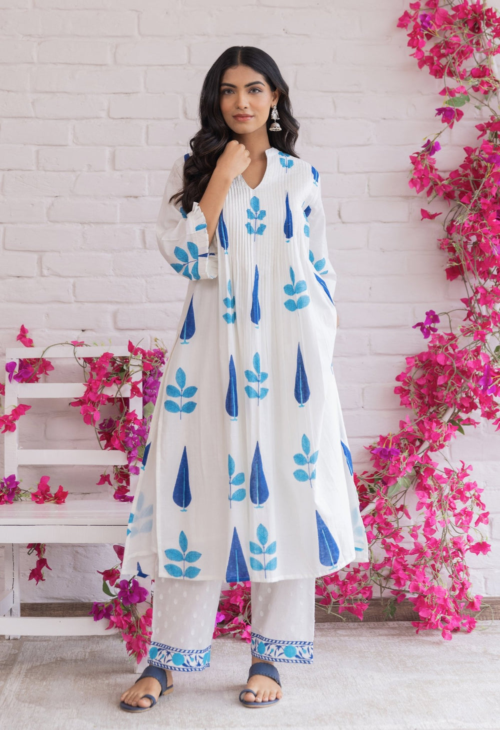 Co-ord Set Emerald Bar Cotton Collar Kurta & Pants main image 1