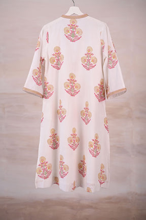 White Block Print Cotton Kurta - Tara - C - Tara