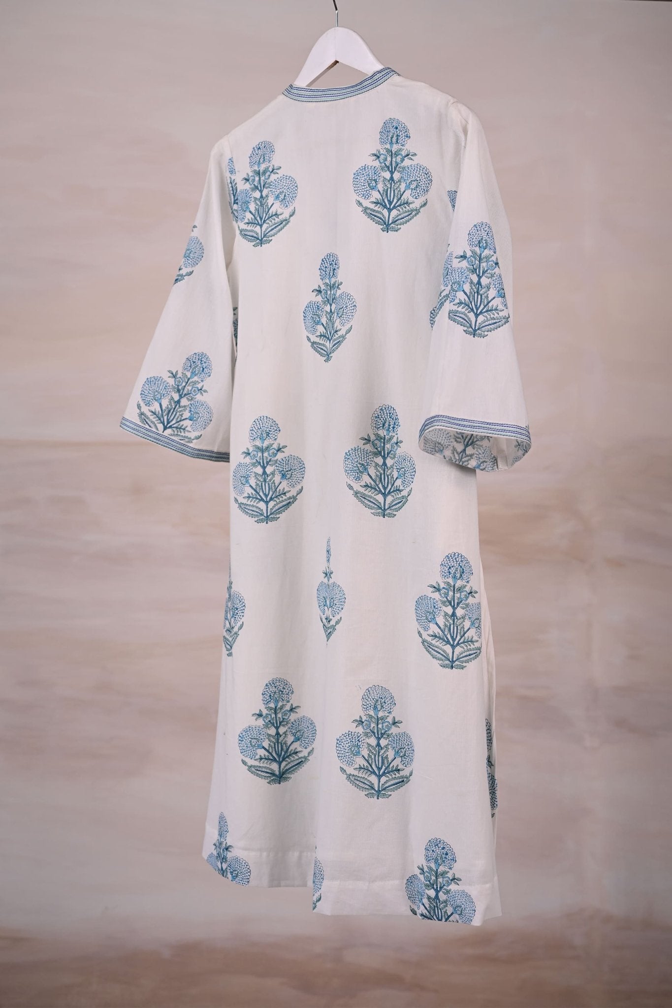 White Block Print Cotton Kurta - Tara - C - Tara