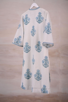 White Block Print Cotton Kurta - Tara - C - Tara