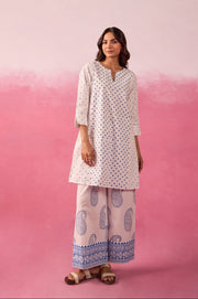 White & Blue Polka Dot & Paisley Hand Block Printed Co-ord Set