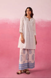 White & Blue Polka Dot & Paisley Hand Block Printed Co-ord Set - Tara-C-Tara