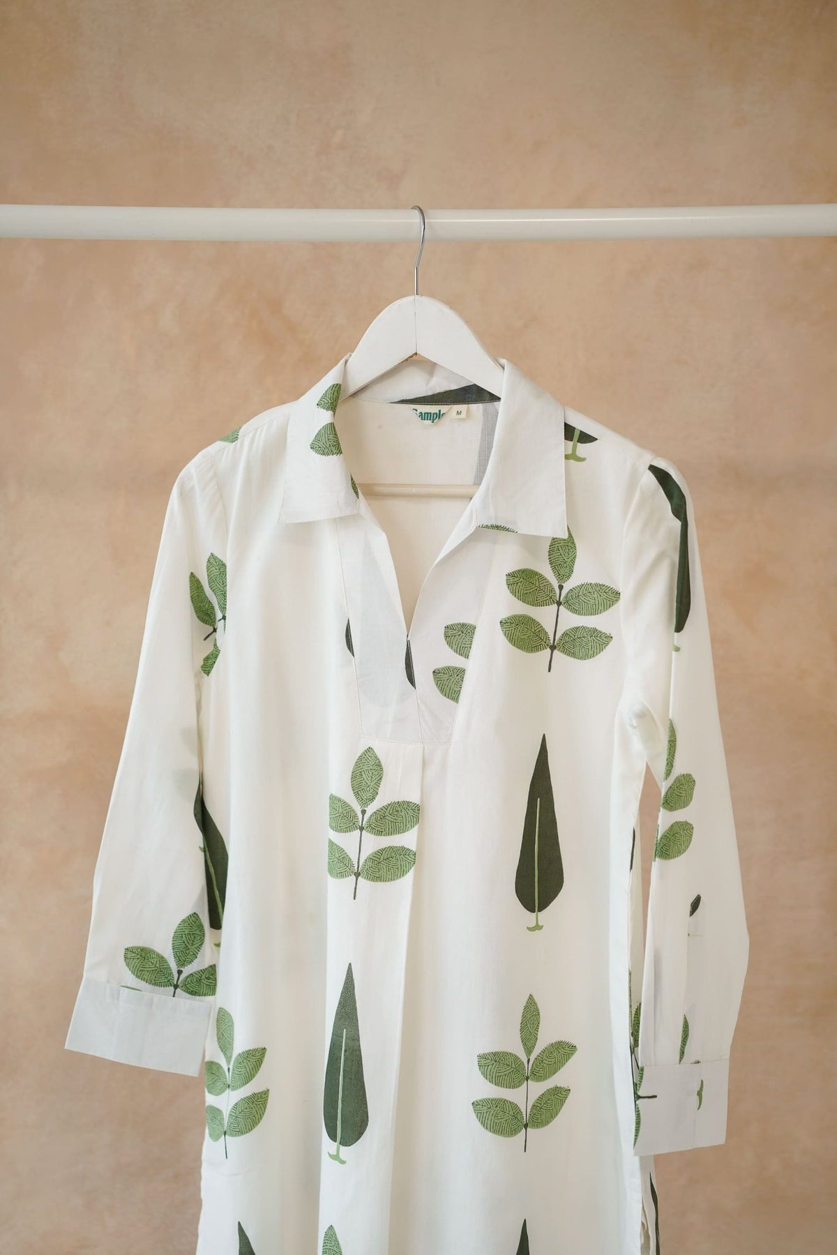 White Botanical Block Print Shirt Kurta - Tara - C - Tara