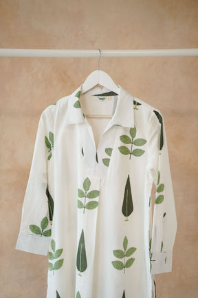 White Botanical Block Print Shirt Kurta - Tara - C - Tara