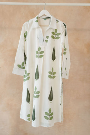 White Botanical Block Print Shirt Kurta - Tara - C - Tara