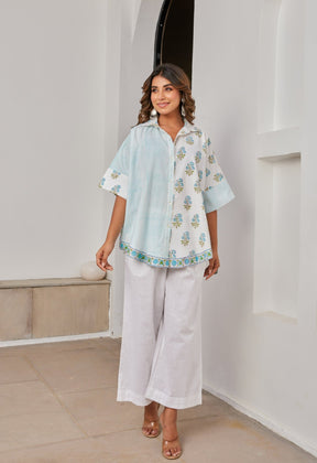 White Cotton Hand Block Printed Coord Set - Tara - C - Tara