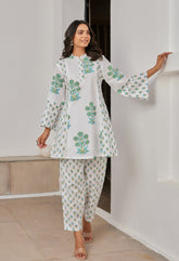 White Cotton Hand Block Printed Coord Set - Tara - C - Tara