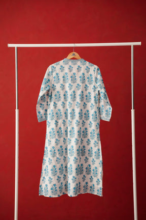 White Floral Block Print Cotton Kurta - Tara - C - Tara