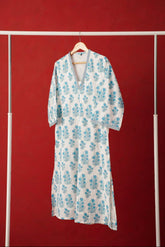 White Floral Block Print Cotton Kurta - Tara - C - Tara