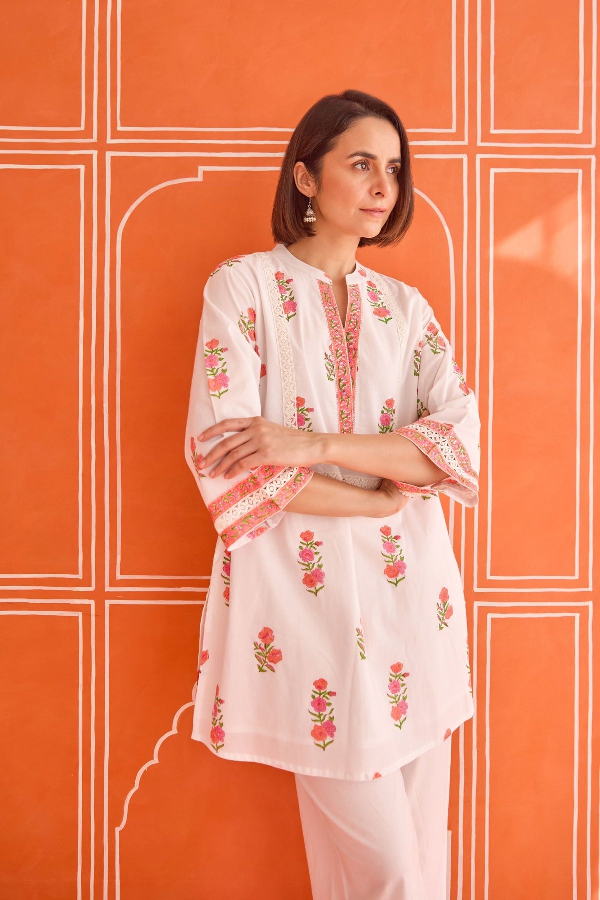 White Floral Hand Block Print Co - ord Set - Tara - C - Tara