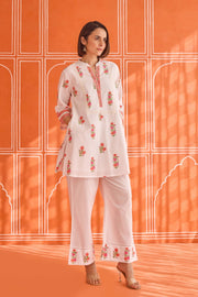 White Floral Hand Block Print Co-ord Set