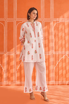 White Floral Hand Block Print Co-ord Set