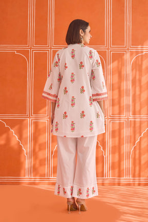 White Floral Hand Block Print Co - ord Set - Tara - C - Tara