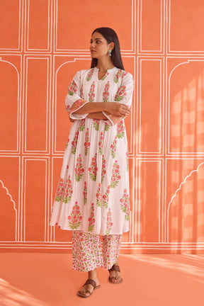 White Floral Hand Block Printed Co-ord Set - Tara-C-Tara