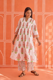 White Floral Hand Block Printed Co-ord Set
