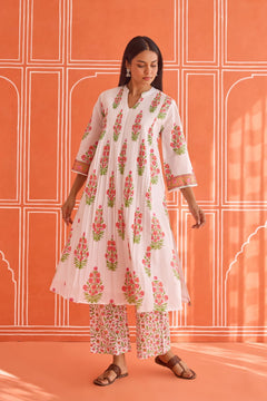 White Floral Hand Block Printed Co-ord Set