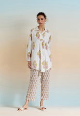 WHITE FLORAL HAND BLOCK PRINTED COORD SET - Tara - C - Tara