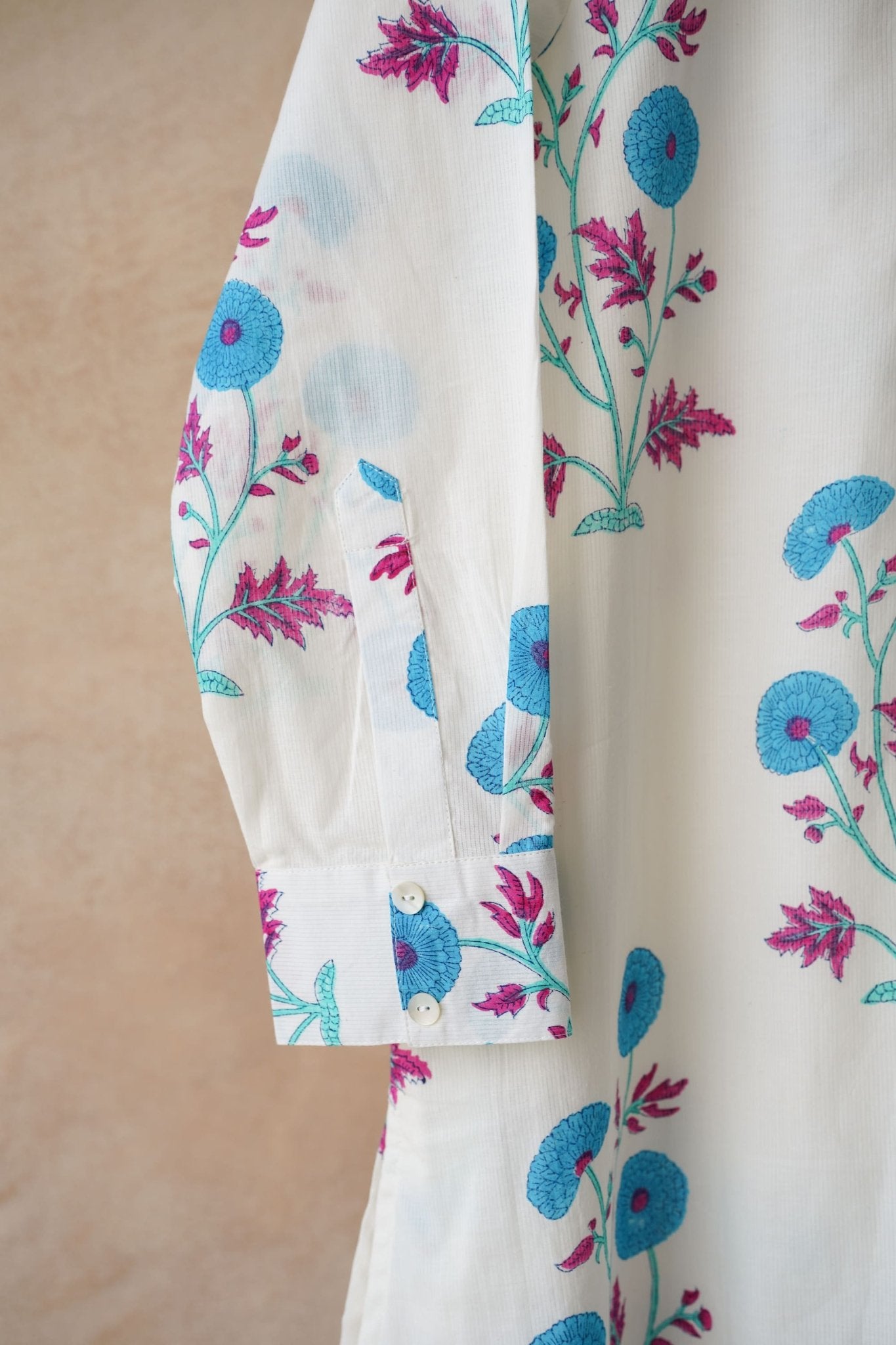 White Floral Hand Block Printed Kurta - Tara - C - Tara