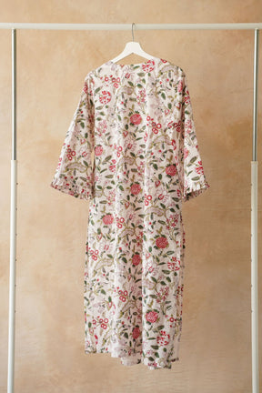 White Floral Hand Block Printed Pintuck Kurta - Tara - C - Tara