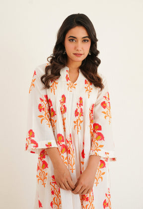 White floral Printed Kurta with Bottom - Tara - C - Tara