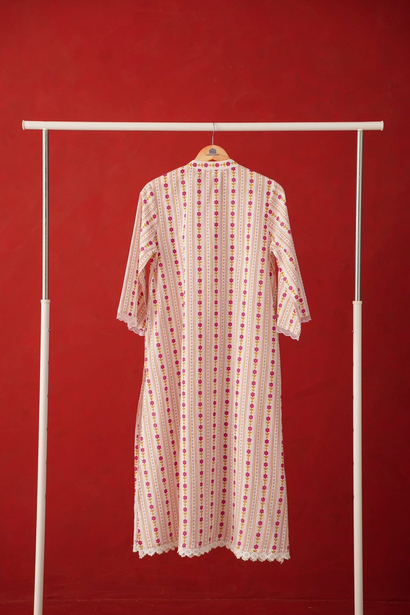 White Floral Stripe Print Kurta - Tara - C - Tara