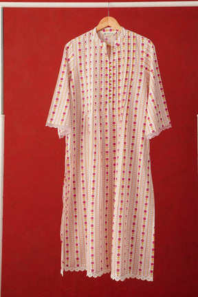 White Floral Stripe Print Kurta - Tara - C - Tara