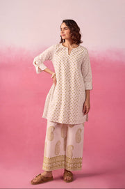 White & Gold Polka Dot & Paisley Hand Block Printed Co-ord Set