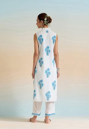 WHITE HAND BLOCK PRINTED COORD SET - Tara-C-Tara