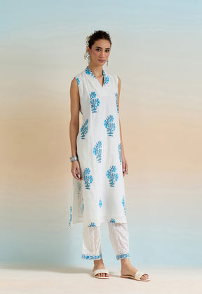 WHITE HAND BLOCK PRINTED COORD SET - Tara-C-Tara