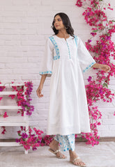 WHITE KHADI HAND BLOCK PRINTED KURTA - Tara - C - Tara