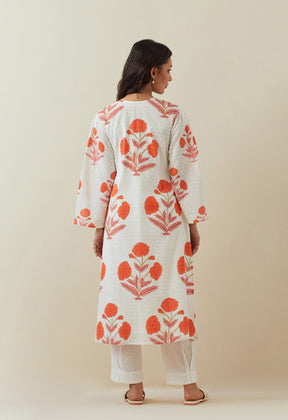 WHITE ORANGE HAND BLOCK PRINTED COORD SET - Tara - C - Tara