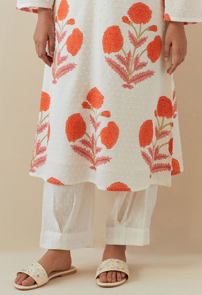 WHITE ORANGE HAND BLOCK PRINTED COORD SET - Tara - C - Tara