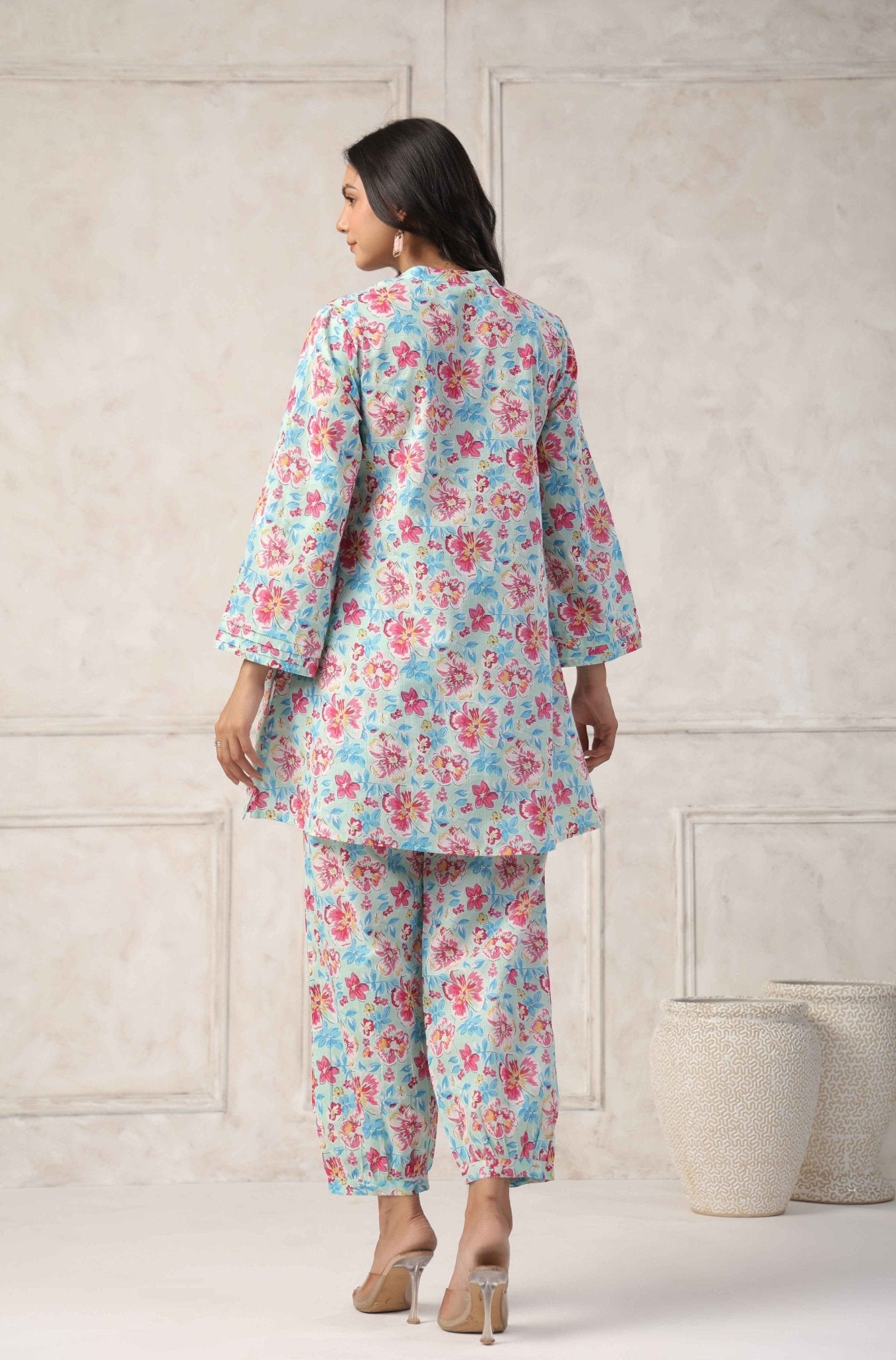 White - Pink Floral Printed Co - ord Set - Tara - C - Tara