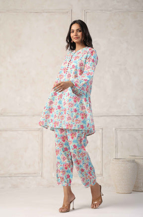 White - Pink Floral Printed Co - ord Set - Tara - C - Tara