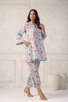 White - Pink Floral Printed Co - ord Set - Tara - C - Tara