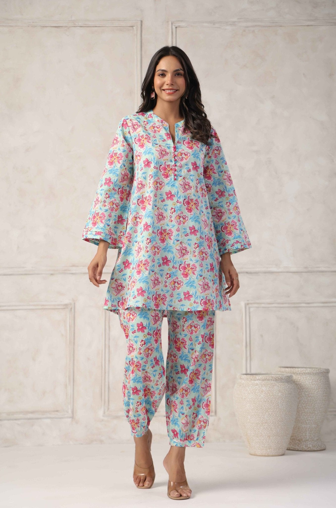 White - Pink Floral Printed Co - ord Set - Tara - C - Tara