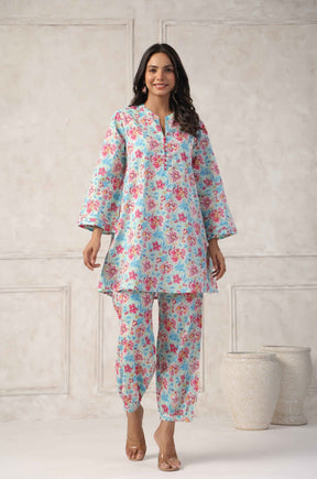 White - Pink Floral Printed Co - ord Set - Tara - C - Tara