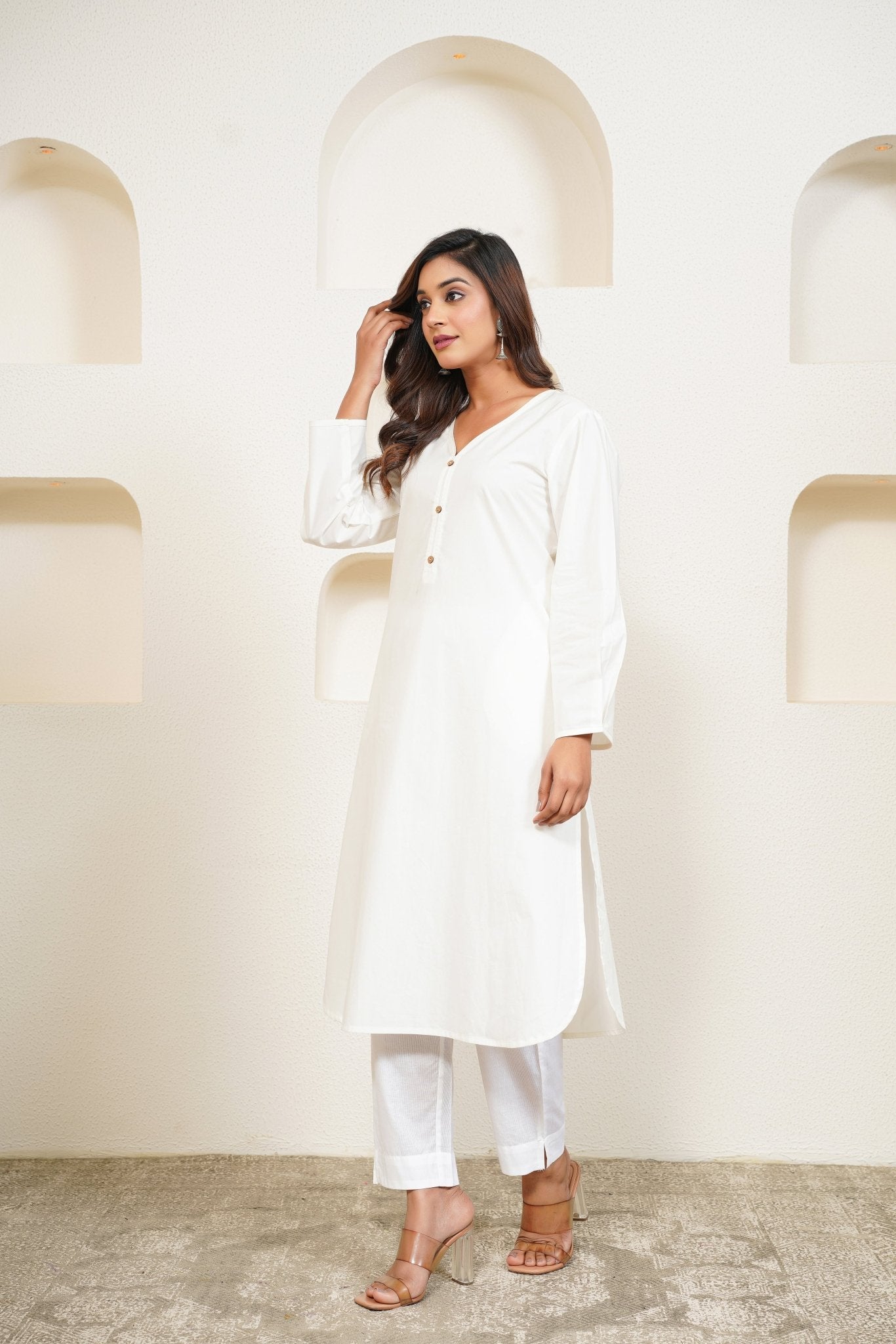 White Premium Cotton Long Kurta - Tara - C - Tara