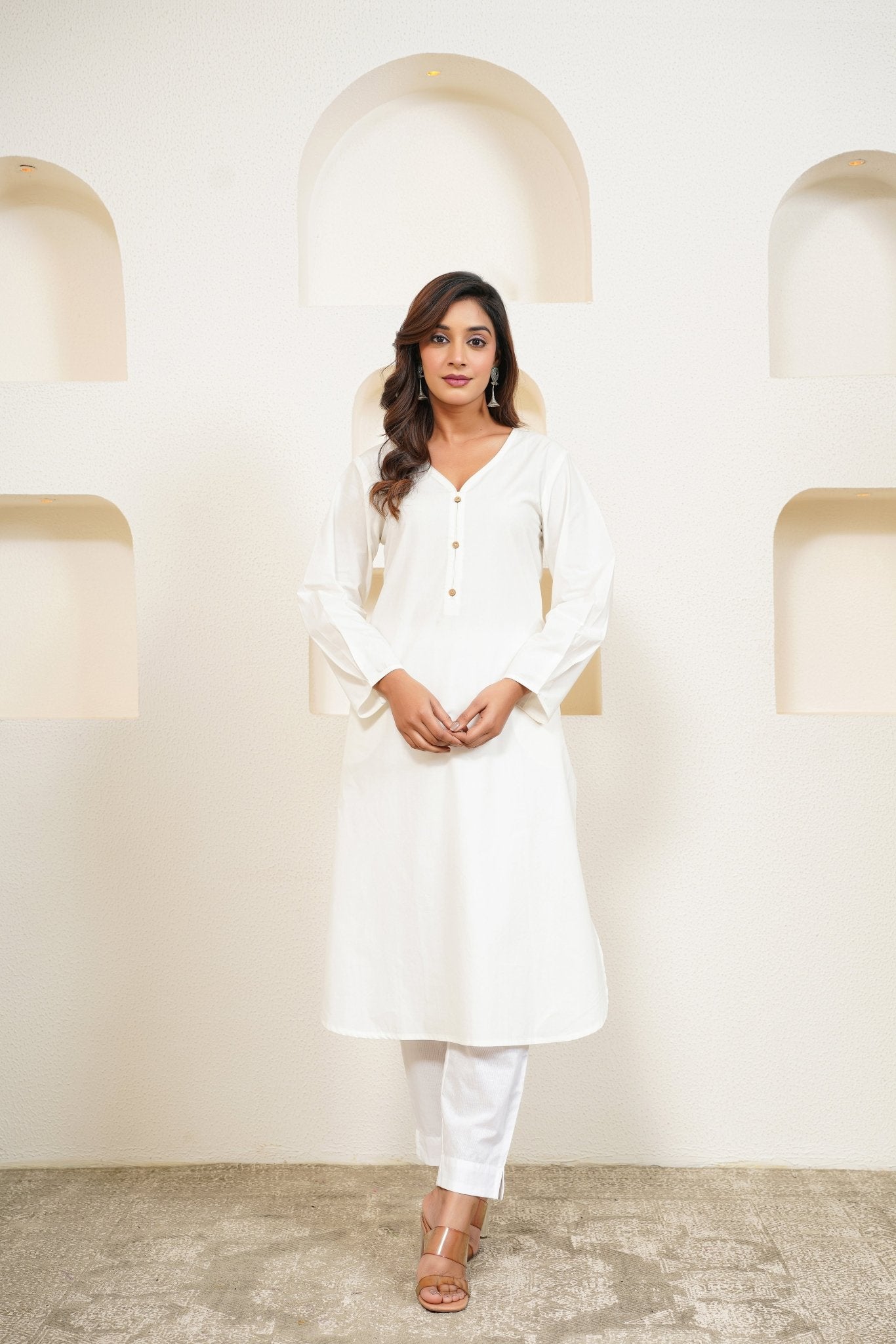 White Premium Cotton Long Kurta - Tara - C - Tara