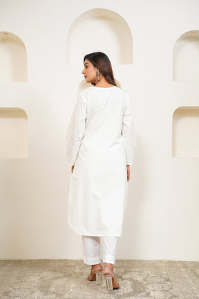 White Premium Cotton Long Kurta - Tara - C - Tara