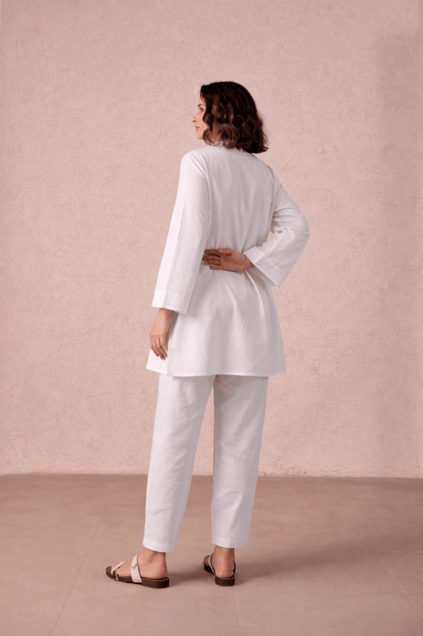 White Solid Checks Cotton Coord Set - Tara - C - Tara